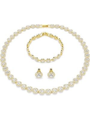 Swarovski Una Angelic Set Set (3) Yuvarlak Kesim Beyaz Sari Altin Rengi Kaplama