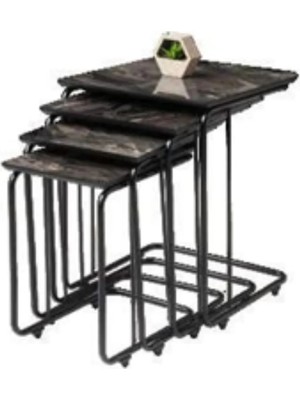 Savita Home Zigon Sehpa Siyah Mermer Modern Tasarım Dayanıklı Metal Ayak Şık Salon Mobilyası