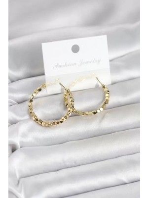 Uravas Store Pirinç Gold Renk Minimal Kare Halka Kadın Küpe - TJ-BKP11775