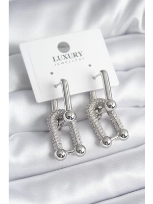 Uravas Store Pirinç Gümüş Renk Zirkon Taşlı Tiffany Model Vip Seri Kadın Küpe - TJ-BKP8335