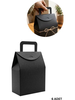 Roco Paper Co. El Geçme Siyah Çerez Hediyelik Çantası-6lı Set, Kına Nikah Parti Hediye Kutusu, No:4 - 15X8X19 cm