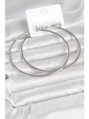 Uravas Store Gümüş Renk Pirinç Köşeli Kenar Halka 72 mm Kadın Küpe - TJ-BKP11770