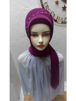 Ergül Hazır Duvak Simsiz Fuşya Nuray Hazir Turban,hazır Duvak,hazır Şal,abiye Şal, Düğün,sünnet,mezuniyet