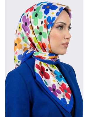 Hadiora Lady Coco Kadın Beyaz Çok Renkli Çiçek Desenli Organik Pamuk Soft Eşarp