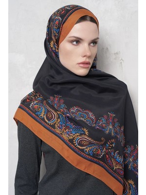 Turuncu Ed Scarf Sheer Desen Floş Viskon Şal