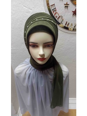 Ergül Hazır Duvak Simsiz Askeri Yeşil Nuray Hazir Turban,hazır Duvak,hazır Şal,abiye Şal, Düğün,sünnet,mezuniyet