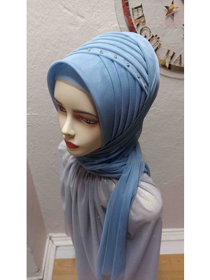 Ergül Hazır Duvak Simsiz Buz Mavisi Nuray Hazir Turban,hazır Duvak,hazır Şal,abiye Şal, Düğün,sünnet,mezuniyet