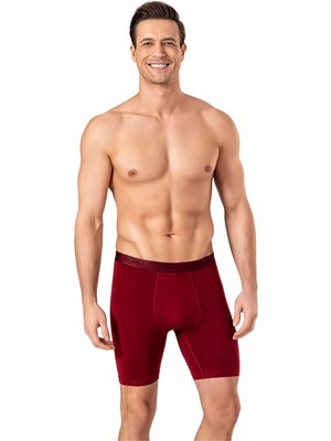 Obje Erkek Bordo Modal Dıştan Lastikli Uzun Boxer