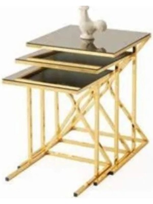 Savita Home Nelson Zigon Bronz Cam Modern Tasarım Şık Dayanıklı Salon Mobilyası Fonksiyonel Zigon Sehpa Seti