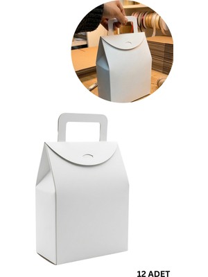 Roco Paper Co. El Geçme Beyaz Çerez Hediyelik Çantası-12’li, Kına Nikah Parti Hediye Kutusu, No:4 - 15X8X19 cm