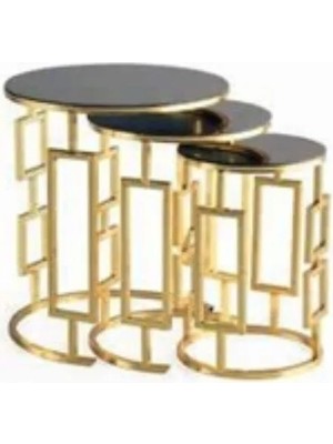Savita Home Versace Zigon Bronz Cam Modern Tasarım Şık Dayanıklı Salon Mobilyası Fonksiyonel Zigon Sehpa Seti