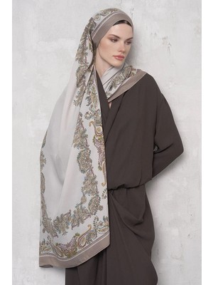 Bej Ed Scarf Sheer Desen Floş Viskon Şal