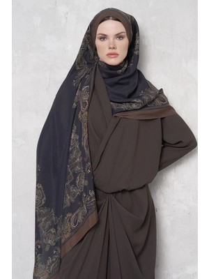 Kahverengi Ed Scarf Sheer Desen Floş Viskon Şal