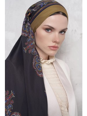 Yağ Yeşili Ed Scarf Sheer Desen Floş Viskon Şal