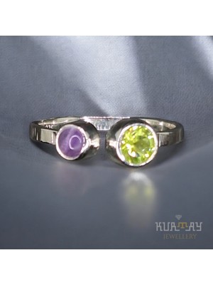 KURTAY JEWELLERY Amethyst ve Peridot Taşlı Gümüş Yüzük