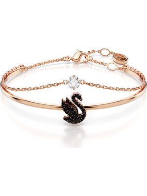 Swarovski Swan Bileklik Kuğu Siyah Pembe Altin Rengi Kaplama M