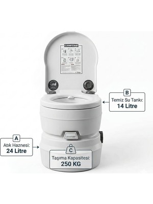 Kampya Camptime Pilli Portatif Tuvalet - 24 Lt Atık Haznesi - 250 kg Kapasite
