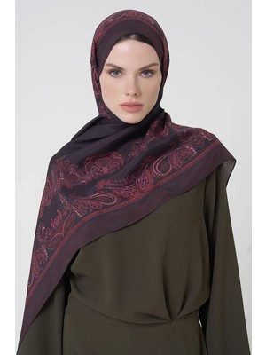 Mürdüm Ed Scarf Sheer Desen Floş Viskon Şal