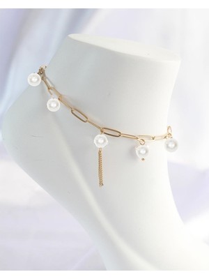 BijuStore Gold Renk Sallantılı Incili Halhal