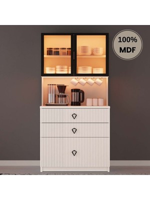 Comiet Lale Mdf Kahve Köşesi Dolabı Çekmeceli Işıklı