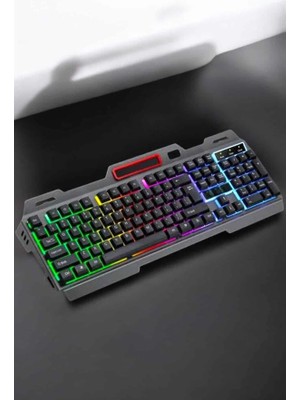 Mey Ithalat® LED Işıklı  Klavye USB Girişli Rgb Işıklı Q Klavye Mouse Hediyeli