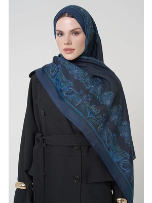 Lacivert Ed Scarf Sheer Desen Floş Viskon Şal