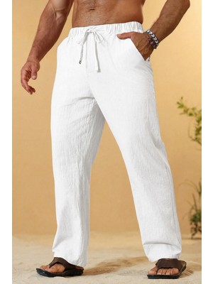 Ghassy Co. Erkek %100 Cotton Muslin Keten Karışım Rahat Ultra Hafif Ev Içi/dışı Keten Pantolon