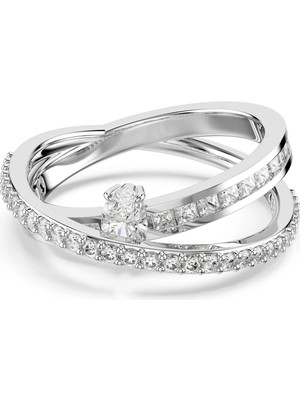 Swarovski Hyperbola Ring Mixed Cuts White Rhodium Plated