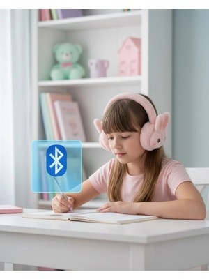 Mey Ithalat® Şarjlı Tavşan Tasarımlı Kablosuz Bluetooth Kulaklık Stereo Ses ve Hafıza Kart