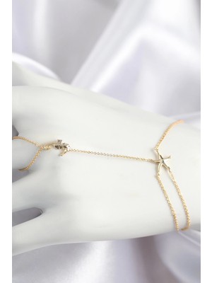 Mey Ithalat® Pirinç Zirkon Taşlı Deniz Atı ve Yıldız Model Gold Renk Şahmeran