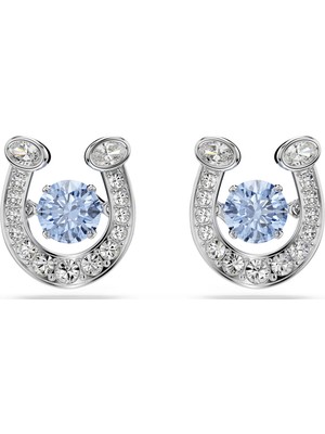 Swarovski Symbolica Düğme Küpe Yuvarlak Kesim Pave At Nali Mavi Rodyum Kaplama