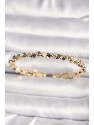 Mey Ithalat® Pirinç Gold Renk Zirkon Taşlı Küp Dorika Model Kadın Bileklik