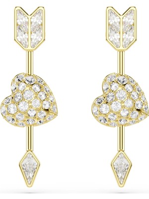 Swarovski Idyllia Damla Küpe Karişik Kesim Oklu Kalp Beyaz Sari Altin Rengi Kaplama