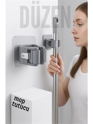 Mey Ithalat® Yapışkanlı Pratik Mop ve Süpürge Tutucu – Duvara Monte, Kolay Kurulum