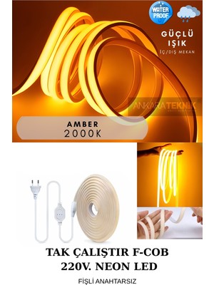 Ankara Teknik 220 Volt Cob Neon LED | F-Cob LED | Yüksek Lümen | Dış-Iç Mekan