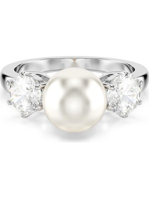 Swarovski Matrix Ring Crystal Pearl Round Cut White Rhodium Plated