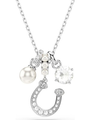 Swarovski Symbolica Kolye Kristal Inci Yuvarlak Kesim Pave At Nali Beyaz Rodyum Kaplama