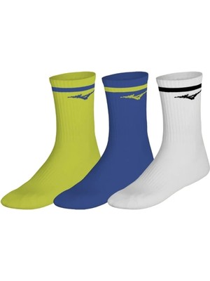 Mizuno Training With Line 3p Çorap  Beyaz-Mavi-Sarı