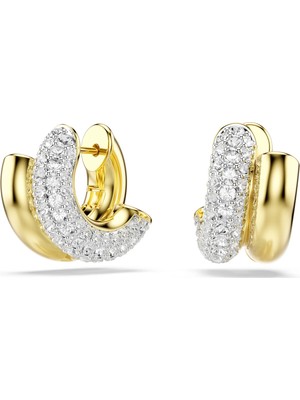 Swarovski Dextera Halka Küpe Yuvarlak Kesim Mini Beyaz Sari Altin Rengi Kaplama