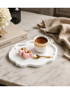 Studio Aslan Design Dekoratif Türk Kahvesi Sunum Tepsisi – Minimal Kahve Sunumluk 20 cm 6 Adet