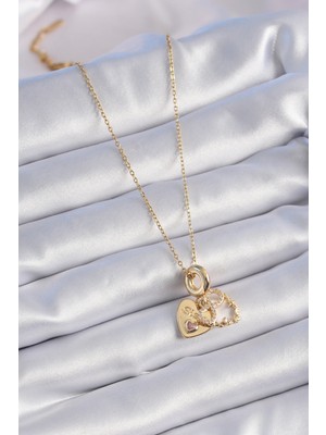 Luord - Store 316L Çelik Gold Renk Zirkon Taşlı Sonsuzluk Kalp Figür Charm Model Kadın Kolye - Lisinya