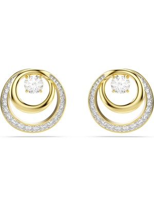Swarovski Hyperbola Düğme Küpe Yuvarlak Kesim Beyaz Sari Altin Rengi Kaplama