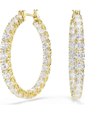 Swarovski Matrix Halka Küpe Yuvarlak Kesim Beyaz Sari Altin Rengi Kaplama