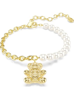 Swarovski Idyllia Bileklik Kristal Inci Yuvarlak Kesim Ayicik Altin Rengi Sari Altin Rengi Kaplama