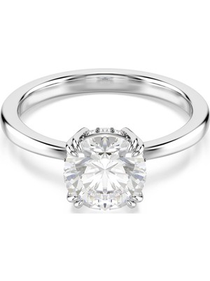 Swarovski Stilla Kokteyl Yüzüğü Yuvarlak Kesim Beyaz Rodyum Kaplama 60
