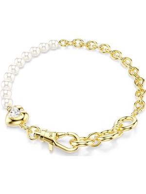 Swarovski Idyllia Bileklik Kristal Inci Beyaz Sari Altin Rengi Kaplama