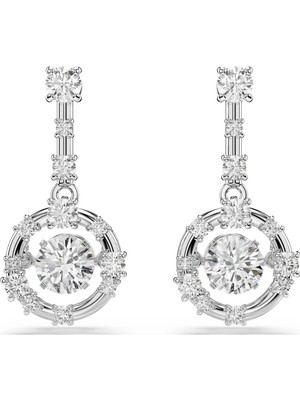 Swarovski Constella Damla Küpe Yuvarlak Kesim Dancing Stone Beyaz Rodyum Kaplama