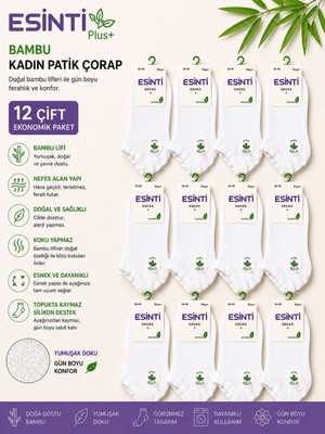 Qulat 12’li Kadın Bolero Bambu Patik Çorap | Siyah-Beyaz-Gri-Lacivert Karışık Paket | Koku Yapmaz, Terletmez, Kaymaz