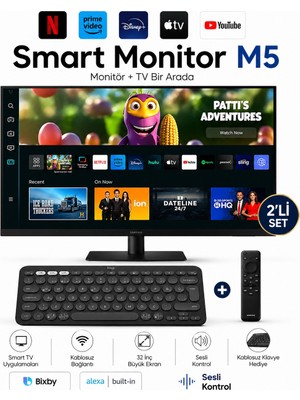 Samsung 32 Inç Smart LED Monitör Full Hd Wi-Fi Bluetooth Dahili Ses Sistemli Tizen Işletim Sistemli Çok Yönlü Panel Şık Tasarım