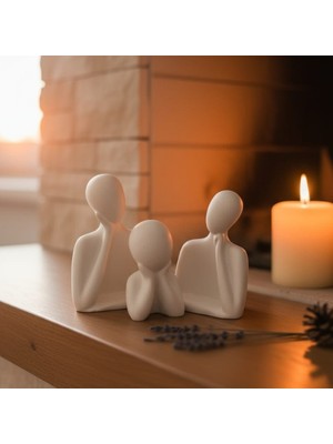 Lumi Home 3'lü Set Minimalist Beton Aile Figürü Biblo Soyut Anne Baba Çocuk Temalı Heykel Seti